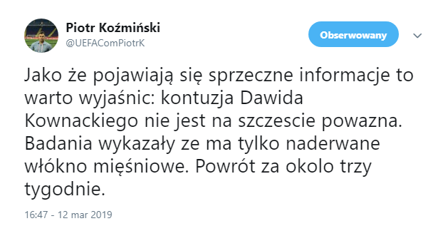 NAJNOWSZE informacje na temat kontuzji Dawida Kownackiego